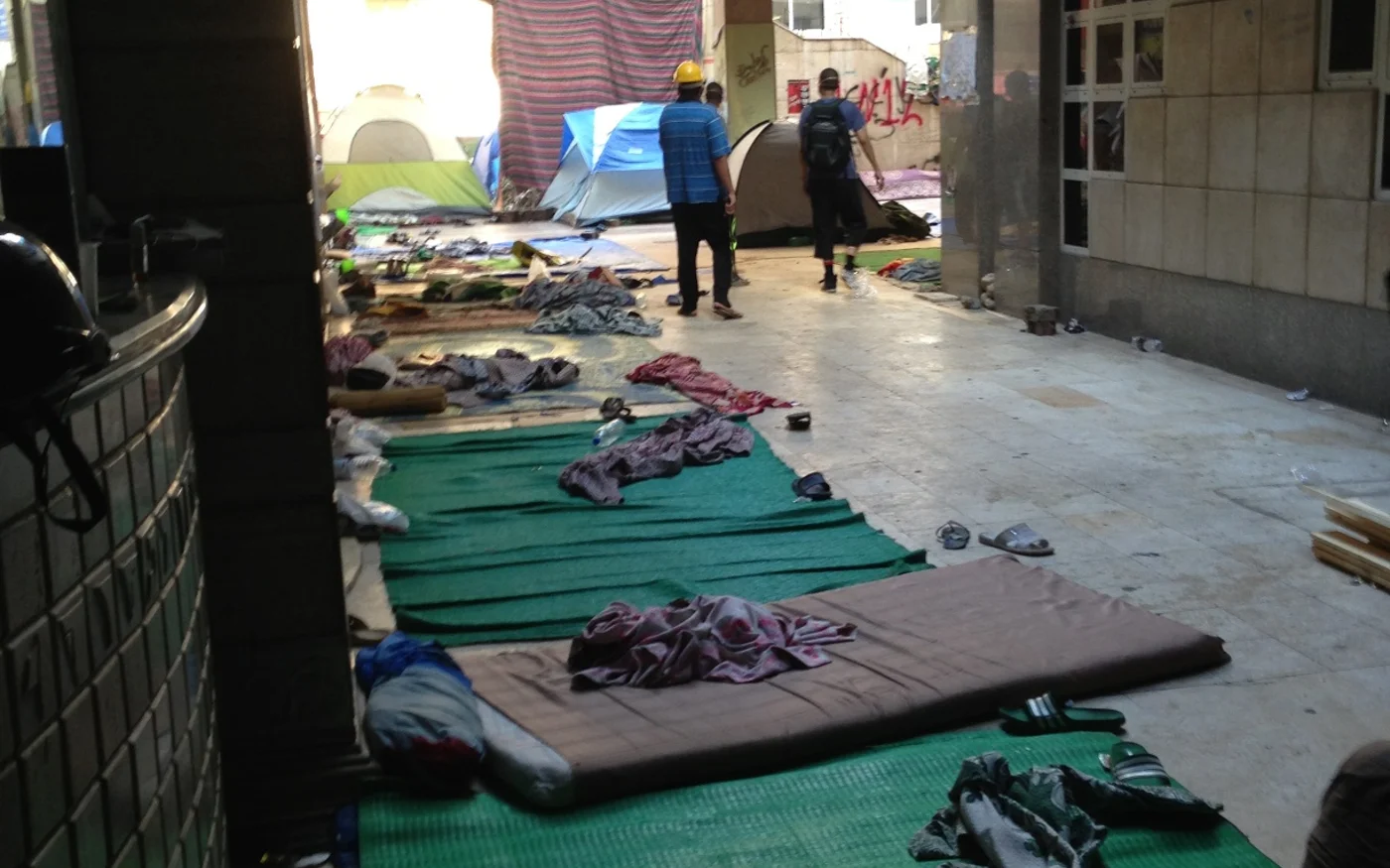 Taking cover in an alley way in Tiba Mall