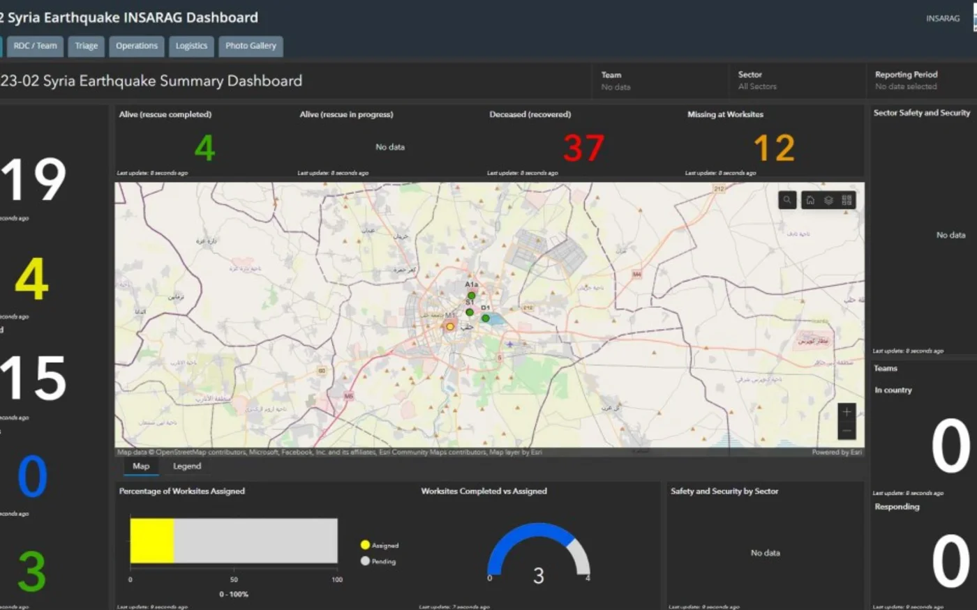 Le tableau de bord ICMS pour la Syrie montrant les opérations de recherche et de sauvetage à Alep (capture d’écran)