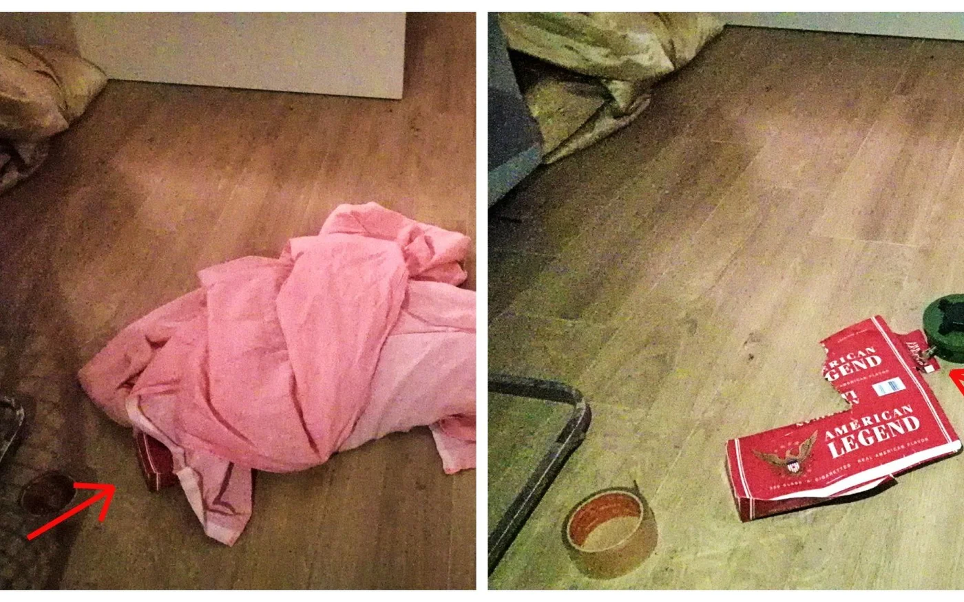 Sous une couverture, une mine russe PMN-2 est fixée à une cartouche de cigarettes : toucher la boîte déclenchera l’engin (MEE/Daniel Hilton)