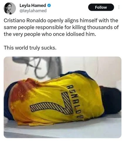 Lela Hamed tweet about Palestinian Ronaldo fan