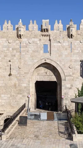 A police barricade set up in from of Jerusalem's Damascus gate on 15 June, 2021. (MEE/Shady Giorgio)