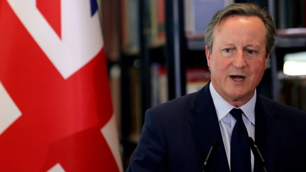 British Foreign Secretary David Cameron speaks during a joint press conference with Albanian Prime Minister after a meeting in Tirana, on May 22, 2024
