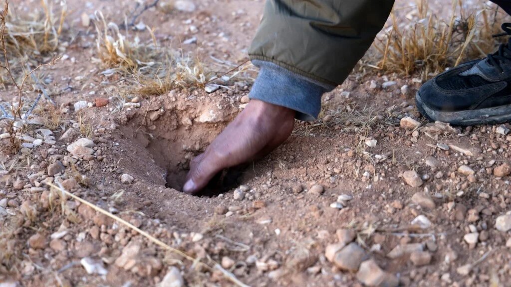 People search the mass grave in Qutayfah on the outskirts of Damascus days after Assad’s overthrow in December 2024 (Bakr Alkasem/AFP)