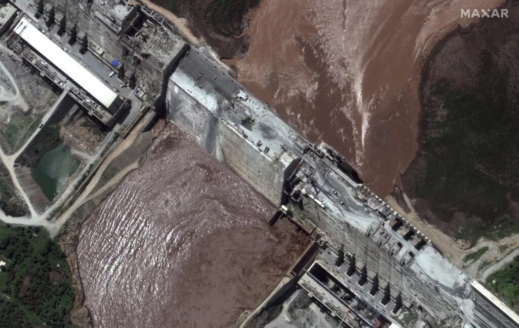Vue satellitaire sur le barrage de la Renaissance, en Éthiopie, le 21 juillet 2020 (AFP)  