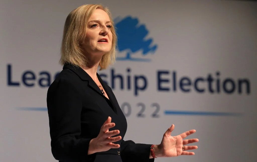 Britain's Foreign Secretary Liz Truss, a contender to become the country's next Prime Minister and leader of the Conservative party, speaks during a Conservative Party hustings event in Darlington, north east England on August 9, 2022 (AFP)