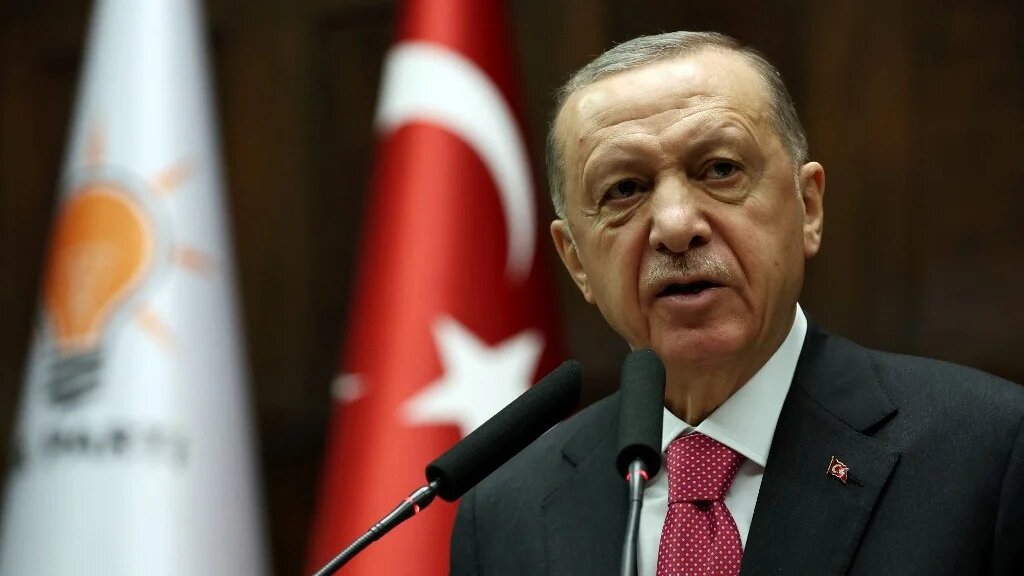 Turkish President Recep Tayyip Erdogan delivers a speech at the Turkish Grand National Assembly in Ankara on 15 March 2023.