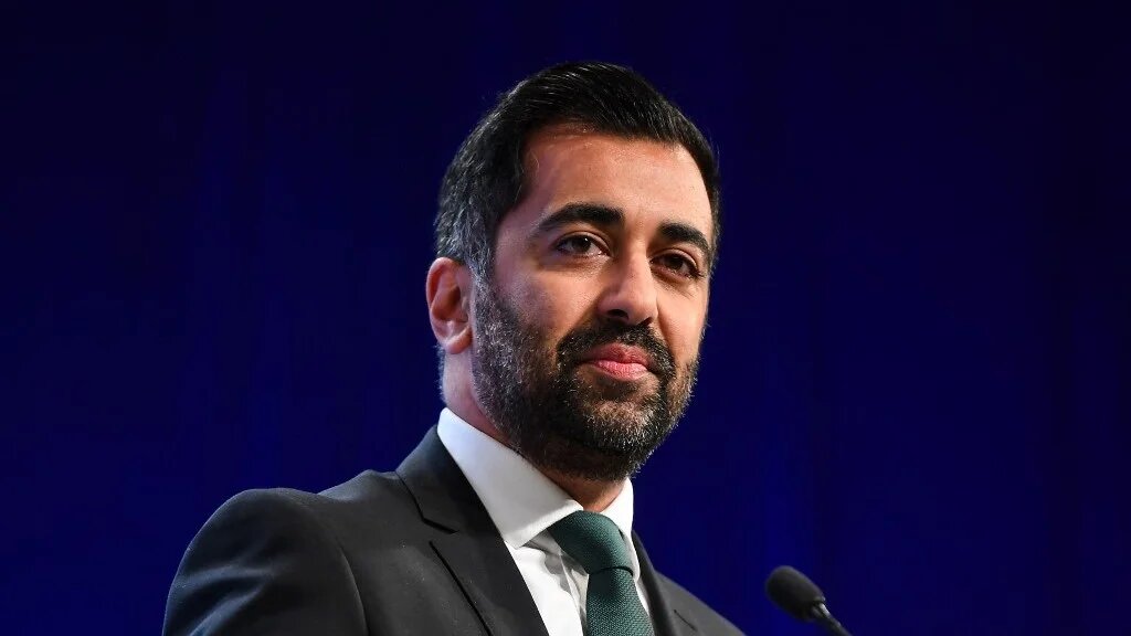 Scotland's First Minister Humza Yousaf delivers a speech during the Scottish National Party (SNP) annual conference, in Aberdeen, on October 17, 2023