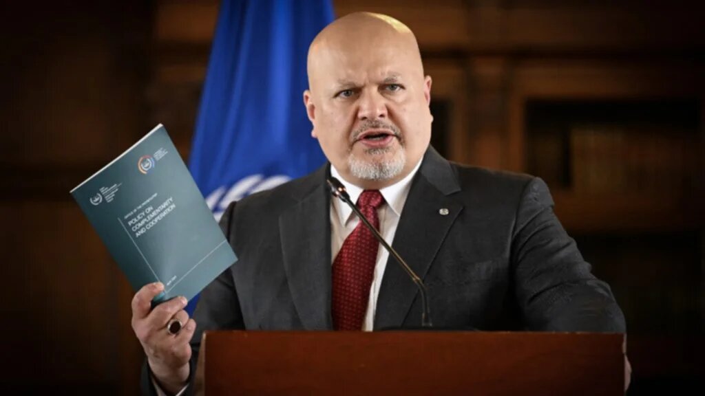 International Criminal Court (ICC) Prosecutor Karim Khan speaks during a press conference at the San Carlos Palace in Bogota, on April 25, 2024. 