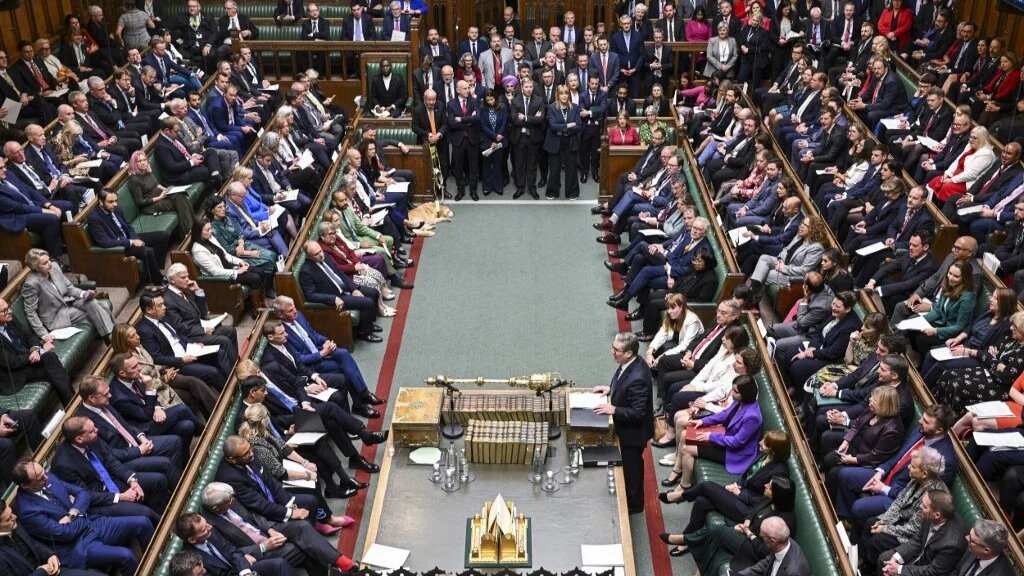 Prime Minister Keir Starmer speaking during the weekly session of Prime Minister's Questions (PMQs) at in the House of Commons, central London, on 9 October (AFP)