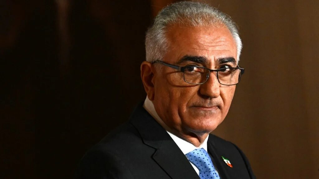 Reza Pahlavi, son of Iran’s deposed last shah, speaks at the Richard Nixon Presidential Library and Museum in Yorba Linda, California, on 22 October 2024 (AFP)