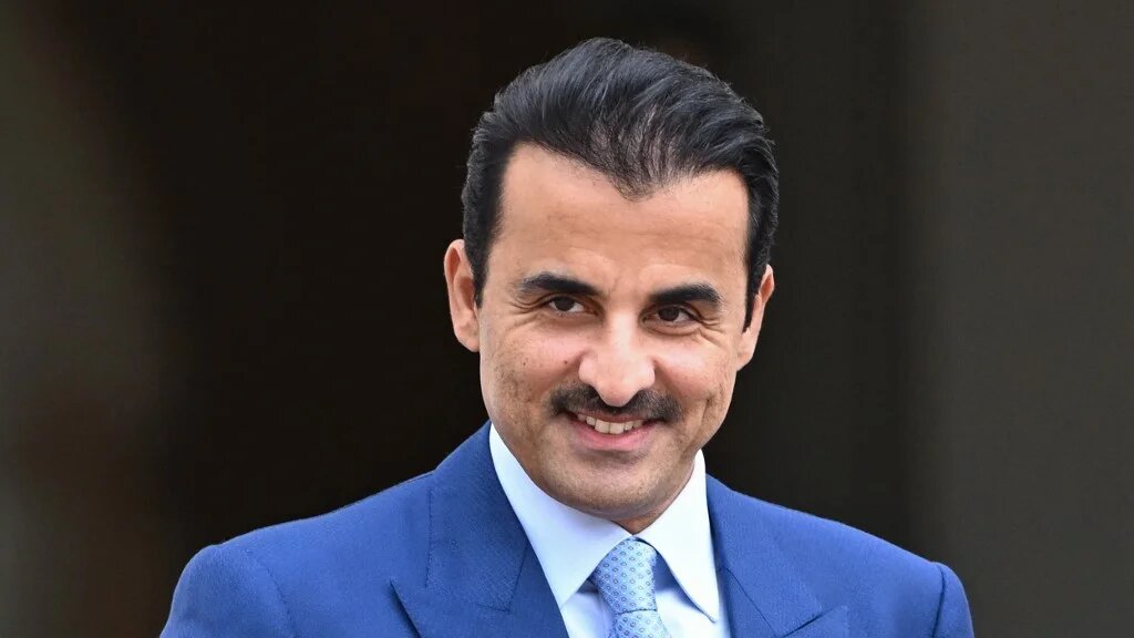 Qatar's Emir Sheikh Tamim bin Hamad al-Thani is pictured upon arrival for his official visit at Schloss Meseberg palace in Meseberg, north of Berlin, on October 22, 2024. (AFP)