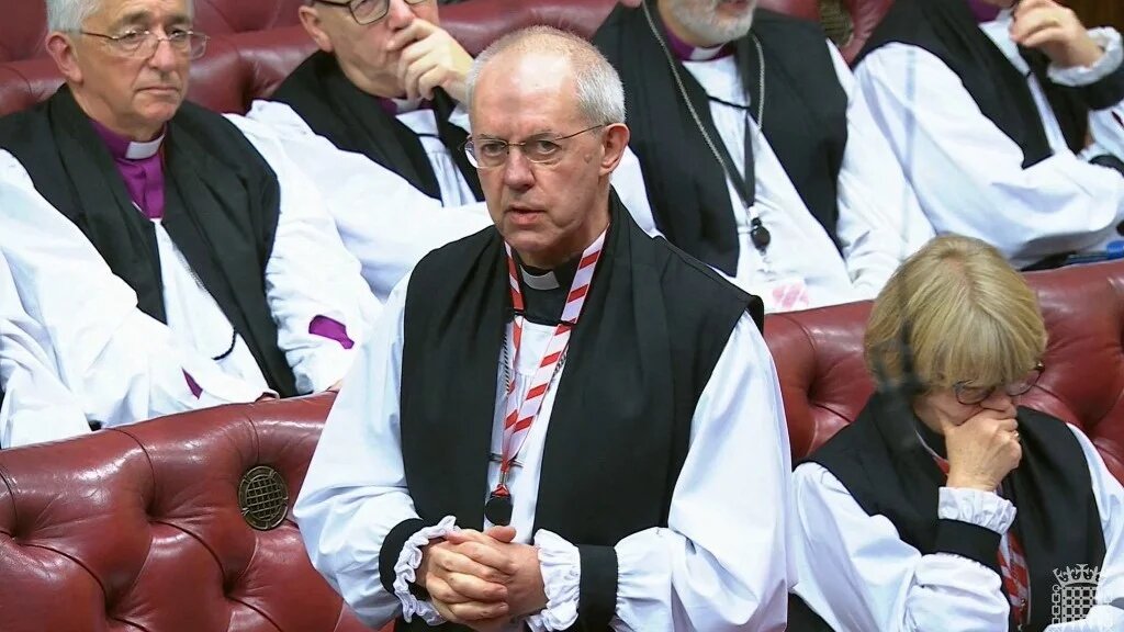 Archbishop of Canterbury Justin Welby delivering his final speech in the House of Lords in London on December 5, 2024.