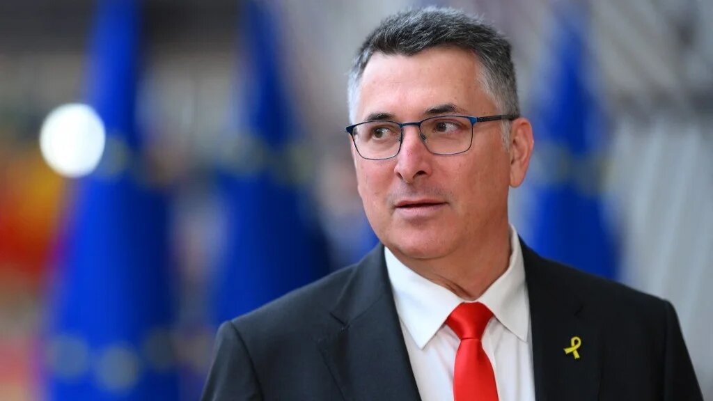 Israeli Foreign Minister Gideon Saar arrives at the EU headquarters in Brussels on 24 February 2025 (AFP)