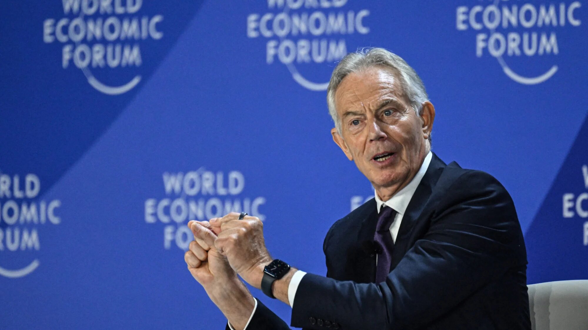 Britain's former prime minister Tony Blair speaks during a session at the World Economic Forum Annual Meeting of the New Champions 2025 (AMNC25) in Tianjin on 24 June 2025 (AFP/Jade Gao)
