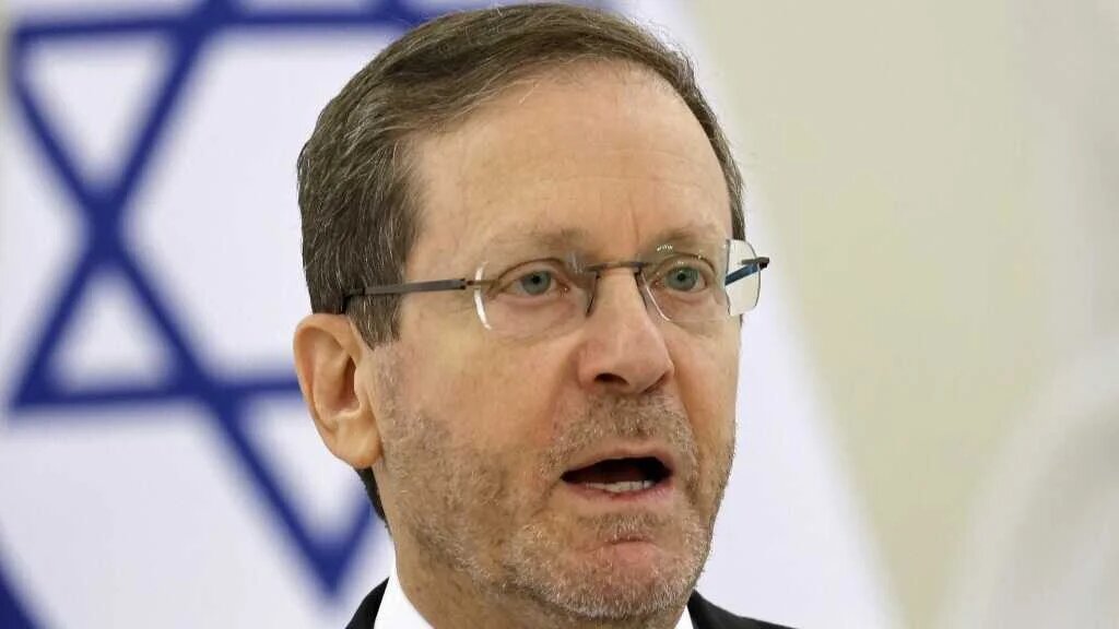 Israeli President Isaac Herzog addresses a press conference with Lithuania's President (not in picture) at the presidential palace in Vilnius, Lithuania on August 4, 2025