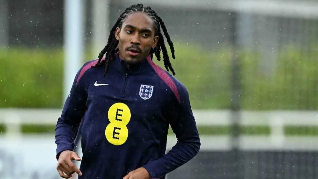 England's defender Djed Spence takes part in a training session at St George's Park in Burton-upon-Trent, central England, on September 3, 2025 (AFP)