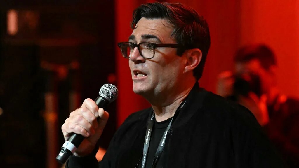 Mayor of Greater Manchester, Andy Burnham speaks at a Fringe event on the first day of the annual Labour Party conference in Liverpool, north-west England, on September 28, 2025.