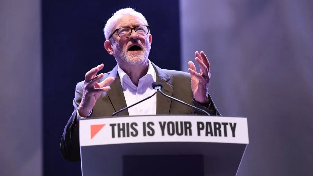 Jeremy Corbyn delivers a speech on the first day of the Founding Conference for Your Party in Liverpool, north-west England, on November 29, 2025. (AFP)