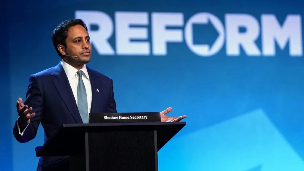 Reform UK policy chief Zia Yusuf speaks during a press conference in central London on February 17, 2026, as he is named the party's shadow home secretary.