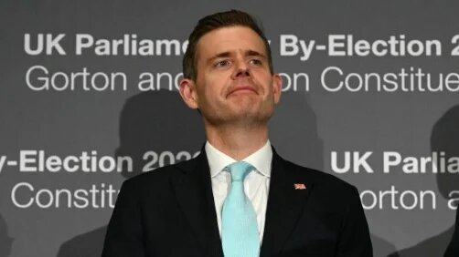 Reform UK candidate Matt Goodwin looks on as he visits the Gorton and Denton Reform UK campaign office, northwest England on February 5, 2026, ahead of the February 26 Gorton and Denton by-election.