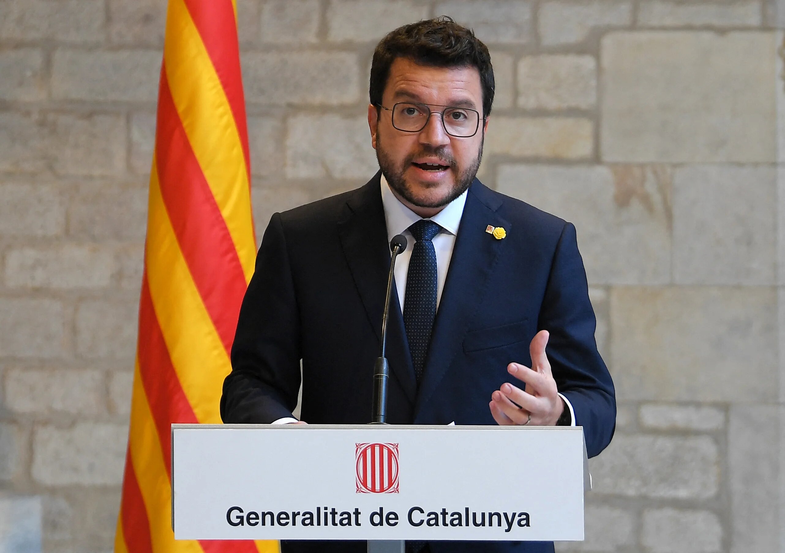 The Catalan regional president, Pere Aragones, at the Catalan regional government headquarters in Barcelona, on 15 September 2021 (AFP)