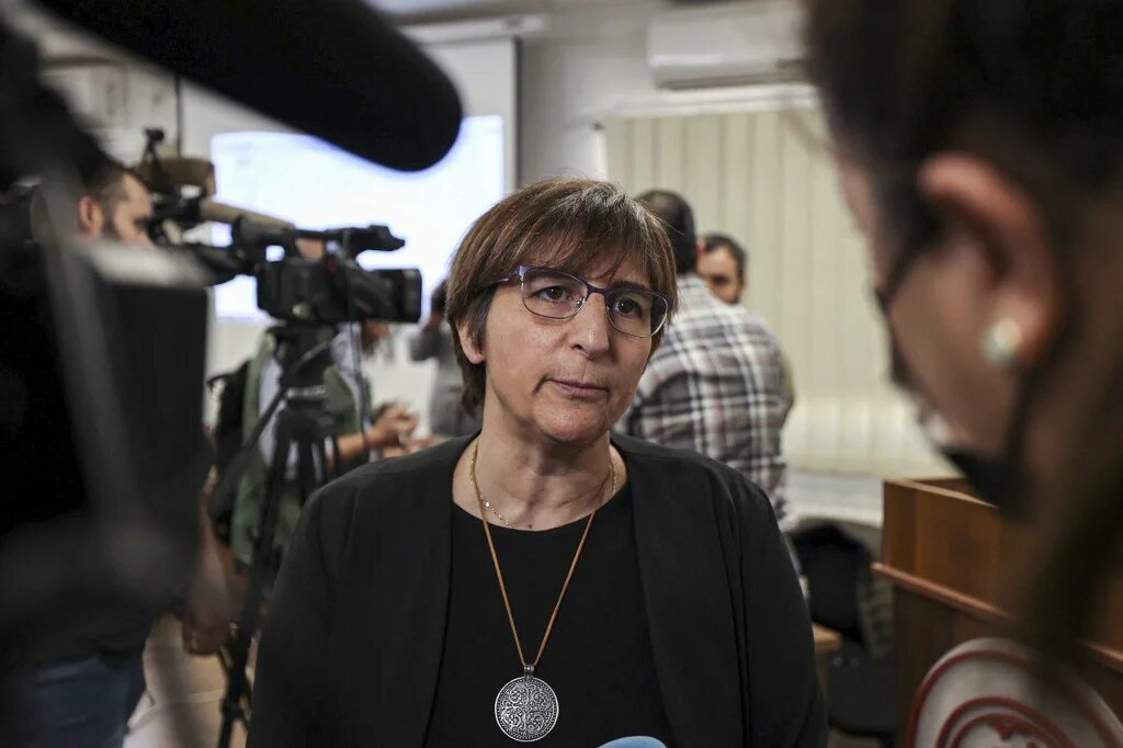 Sahar Francis, director of Palestinian NGO Addameer, speaks to media in Ramallah in the occupied West Bank on 3 November, 2021 (AFP)