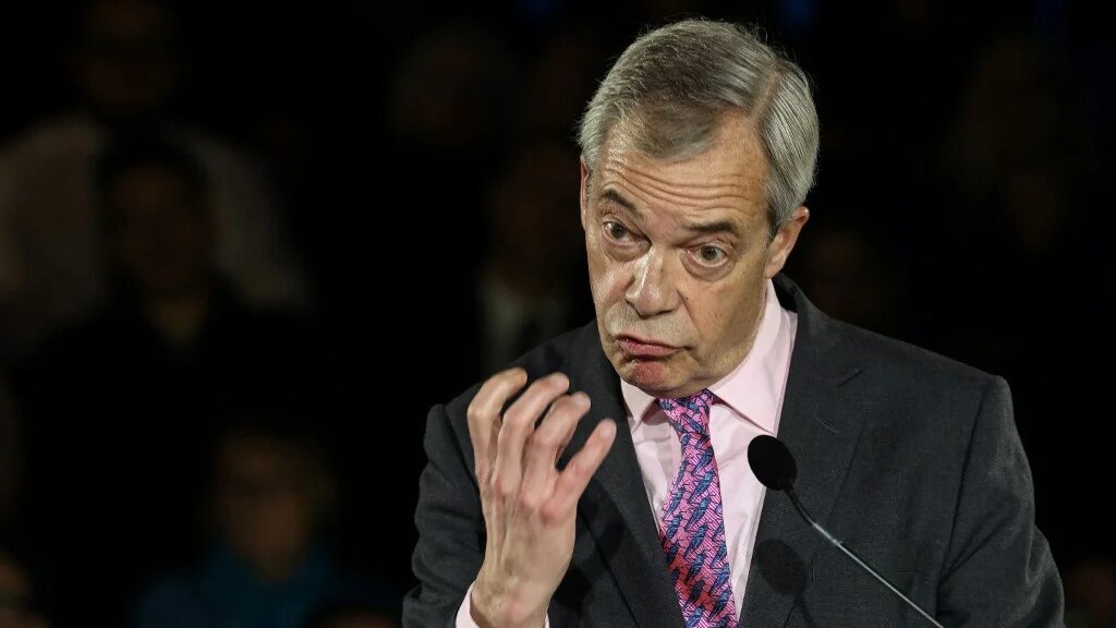 Reform UK party leader Nigel Farage speaks during a party press conference in central London on March 17, 2026.