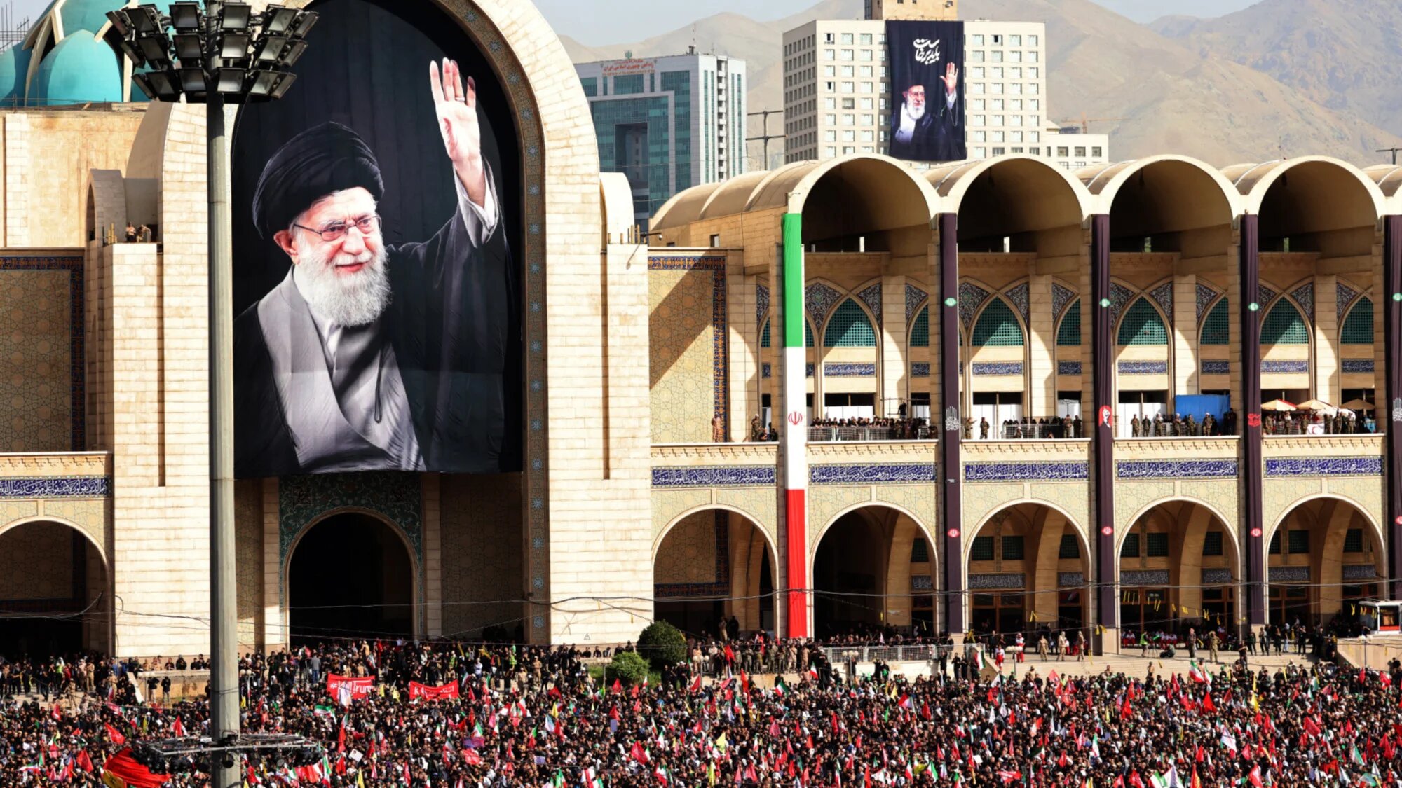 Mourners gather at the Grand Mosalla to pay their final respects to Iran's slain supreme leader Ayatollah Ali Khamenei in Tehran on 4 July 2026 (Atta Kenare/AFP)
