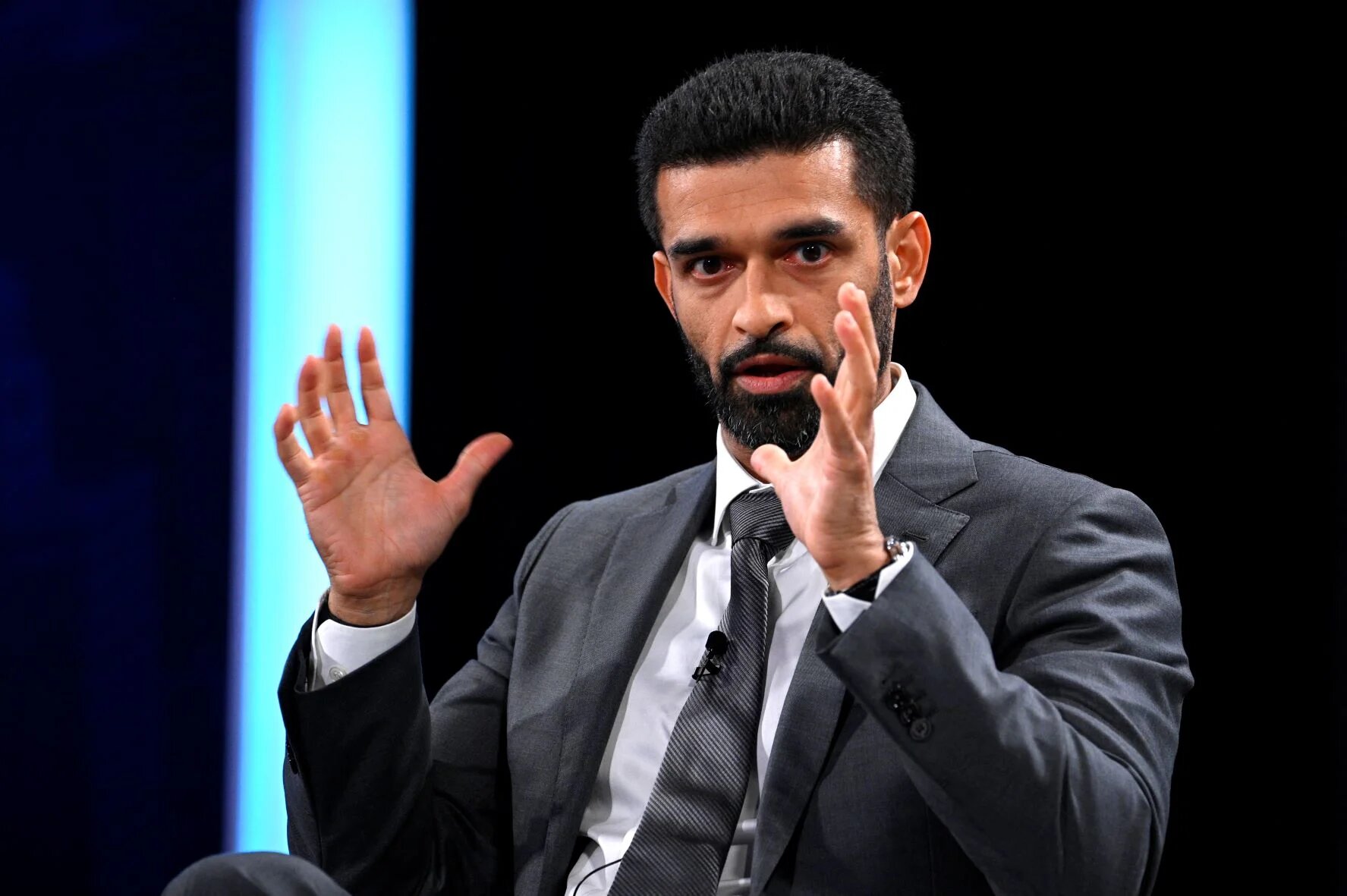 Hassan Al-Thawadi, Secretary General of the Supreme Committee for Delivery & Legacy speaks on stage during The 2022 Concordia Annual Summit (AFP)