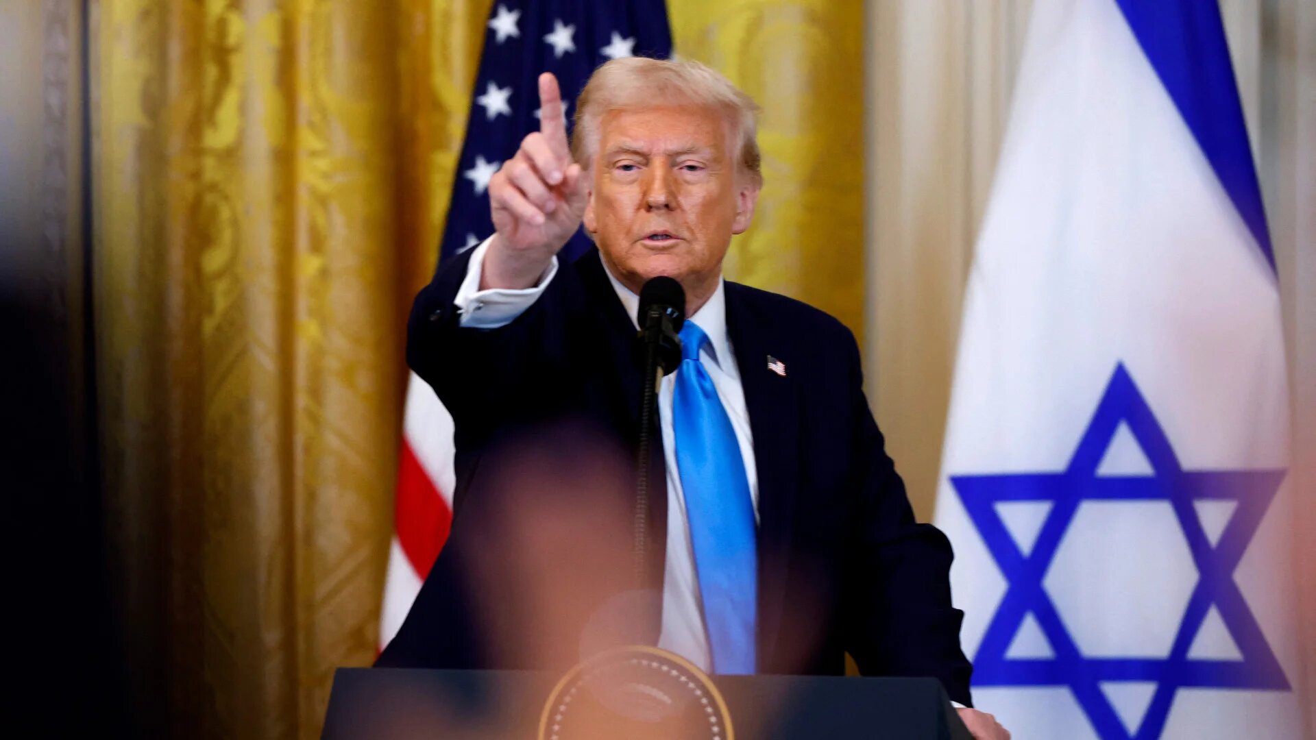 US President Donald Trump calls on reporters during a joint news conference with Israeli Prime Minister Benjamin Netanyahu in the White House on 4 February 2025 in Washington (Chip Somodevilla/Getty via AFP)