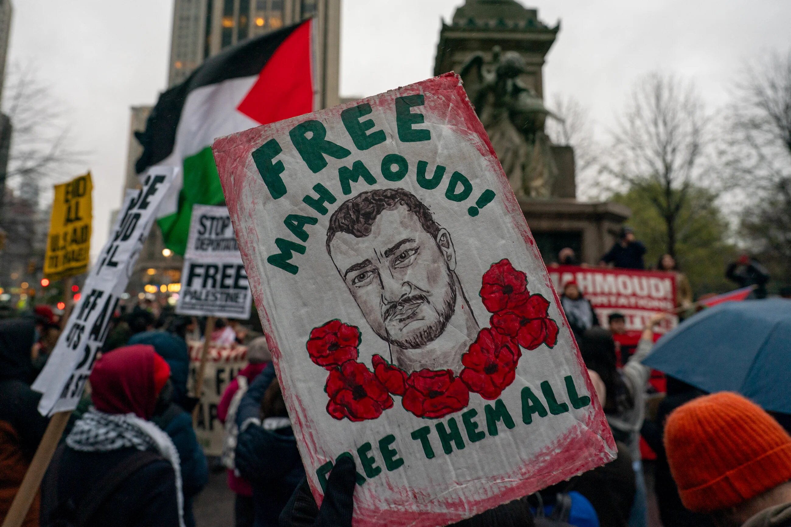 Demonstrators demand the release of detained Columbia University graduate student Mahmoud Khalil in New York City on 12 April 2025 (David Dee Delgado/Getty Images/AFP)