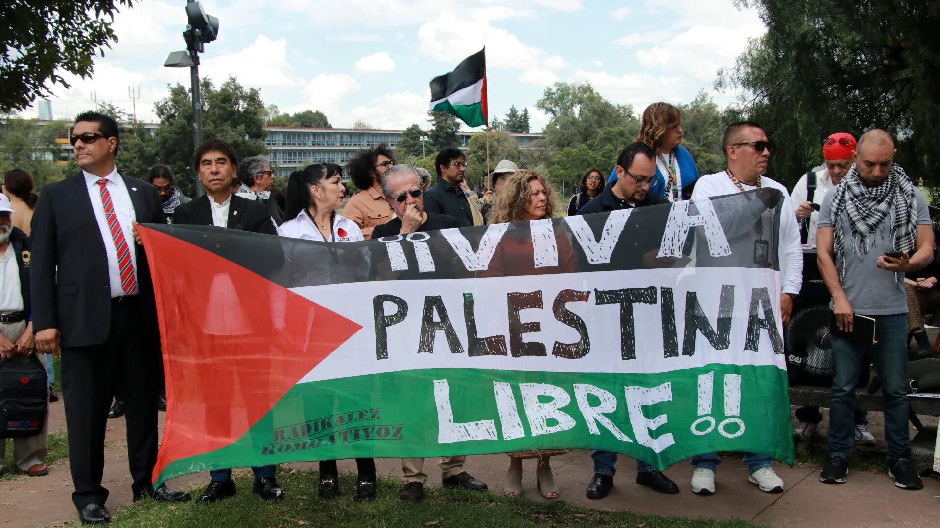 Students and academics take part in the Free Palestine University Day at the National Autonomous University of Mexico in Mexico City, on 7 October 2025 (Jose Luis Torales/NurPhoto)