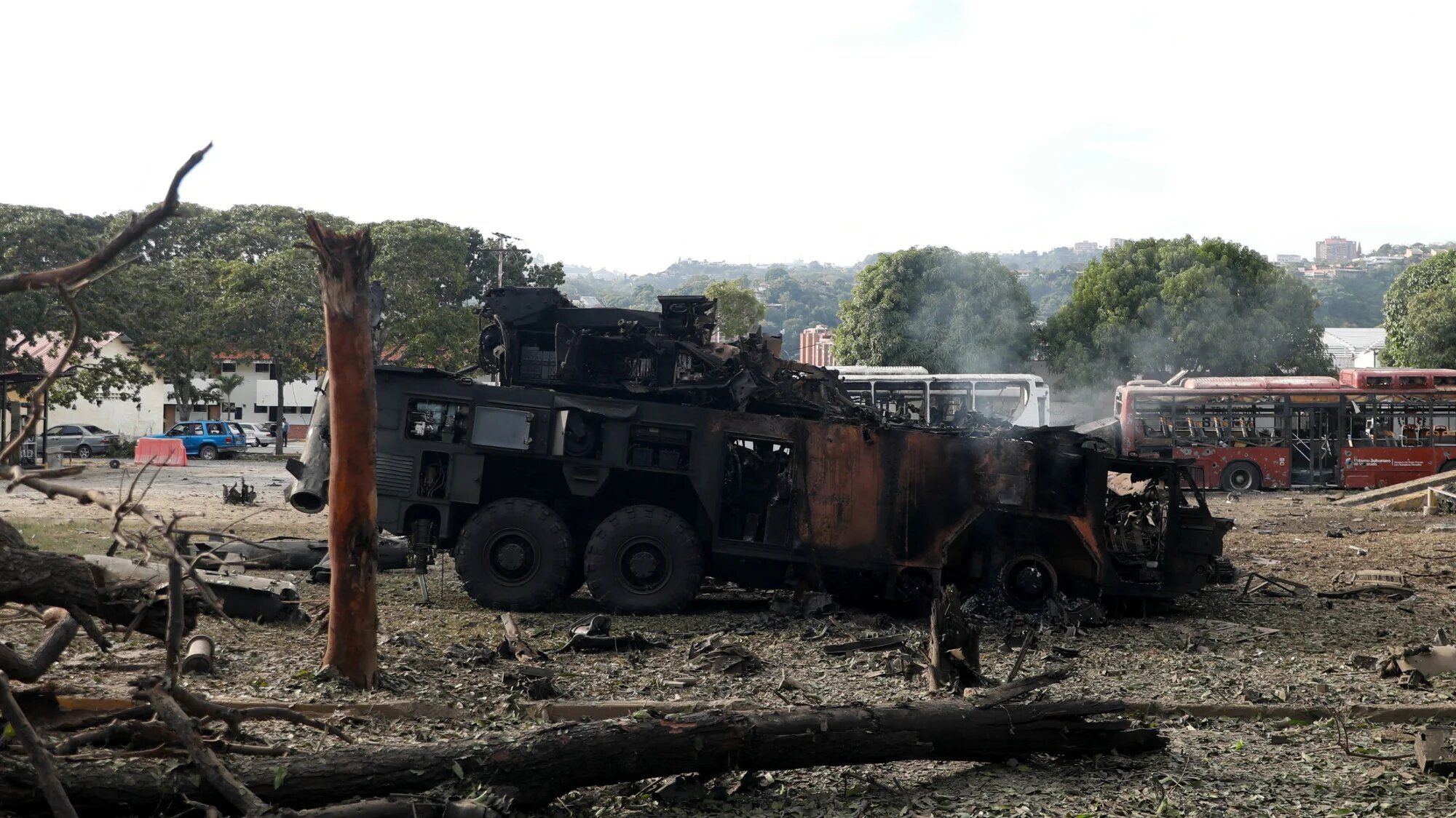 A destroyed anti-aircraft unit at La Carlota military air base in Caracas, Venezuela, 3 January 2026 (Reuters/Leonardo Fernandez Viloria)