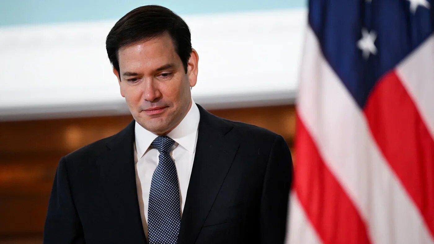 US Secretary of State Marco Rubio ahead of joint remarks by President Donald Trump and Russian President Vladimir Putin, at Joint Base Elmendorf-Richardson in Anchorage, Alaska, on 15 August 2025 (Jeenah Moon/Reuters)
