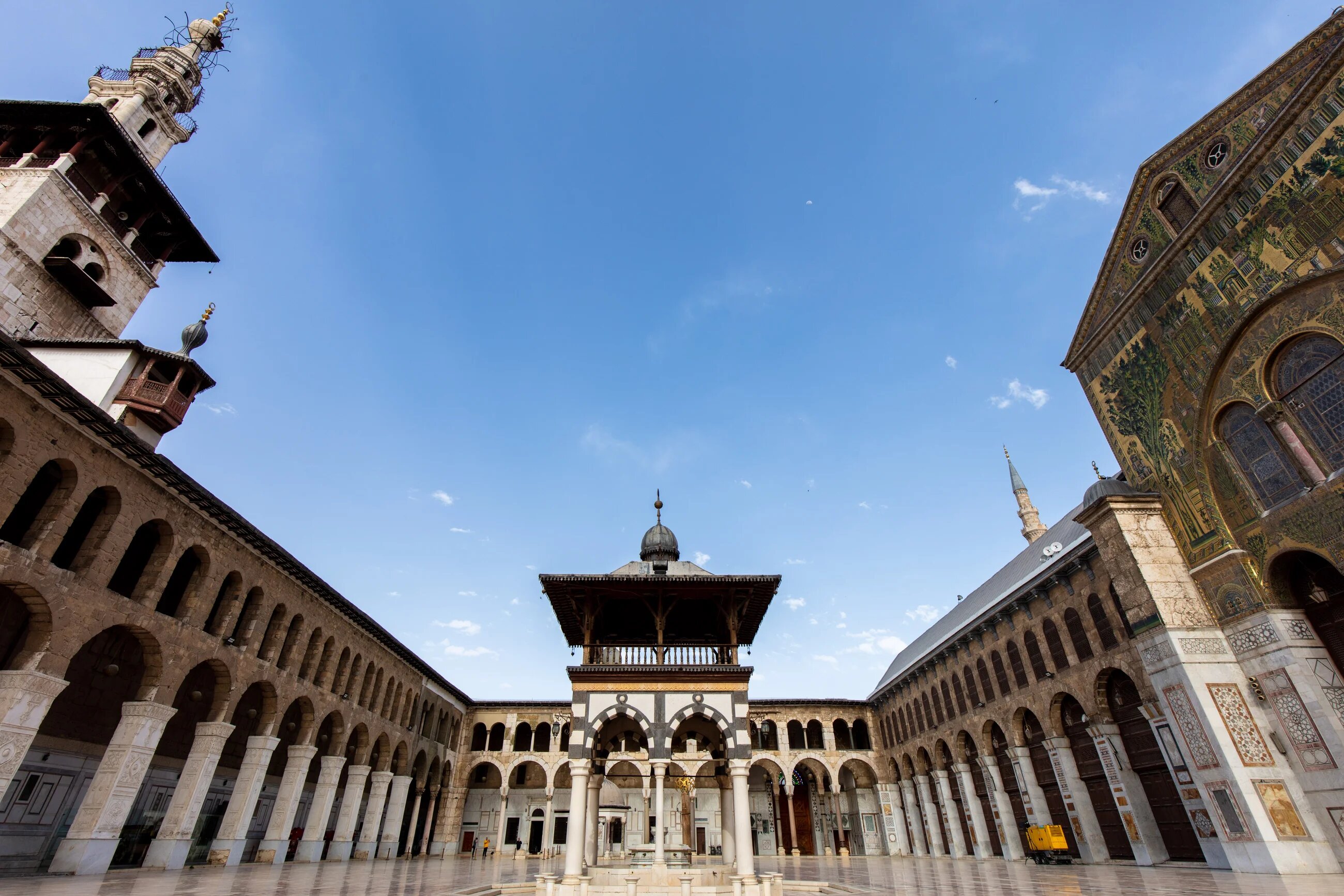 The courtyard of the mosque is photographed, with the mosaics and decorations designed to resemble paradise in Islam (Zirrar/MEE)