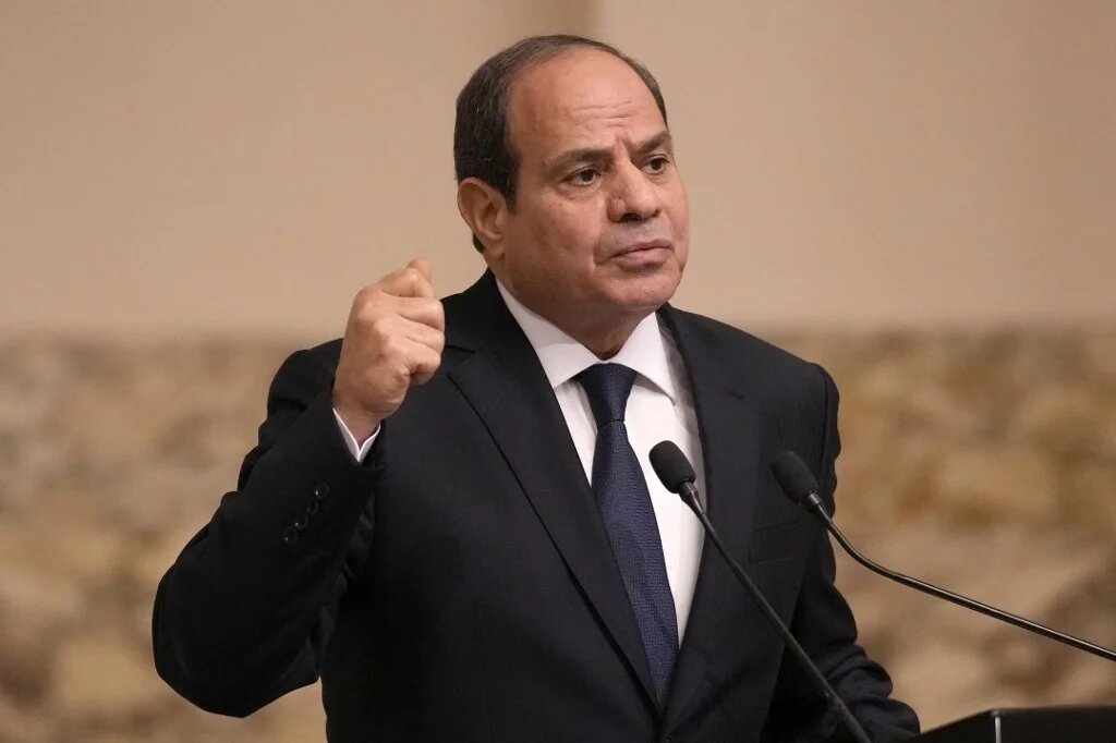 Egyptian President Abdel-Fattah el-Sisi speaks during a joint press conference with French President Emmanuel Macron following their talks in Cairo on 25 October 2023 (AFP)