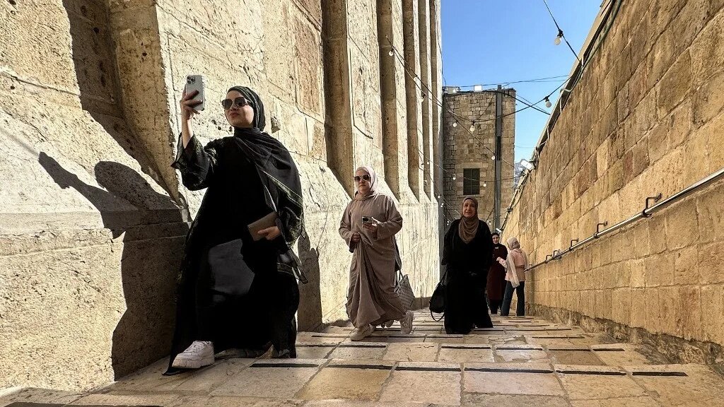 Palestinians arrive to celebrate the Islamic Hijri New Year at the Ibrahimi Mosque, known to Jews as the Cave of the Patriarchs, located inside the Israeli-controlled H2 sector of the occupied West Bank city of Hebron, on 16 June 16 2026 (Hazem Bader/AFP)