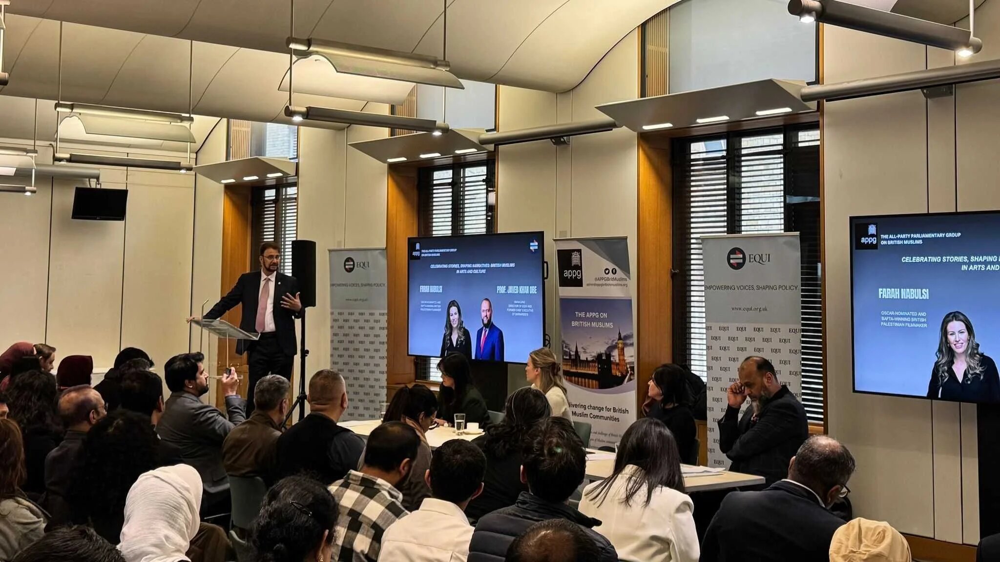 Labour MP Afzal Khan, vice-chair of the All-Party Parliamentary Group on British Muslims, addresses Equi's parliamentary launch event on 12 February (Supplied)