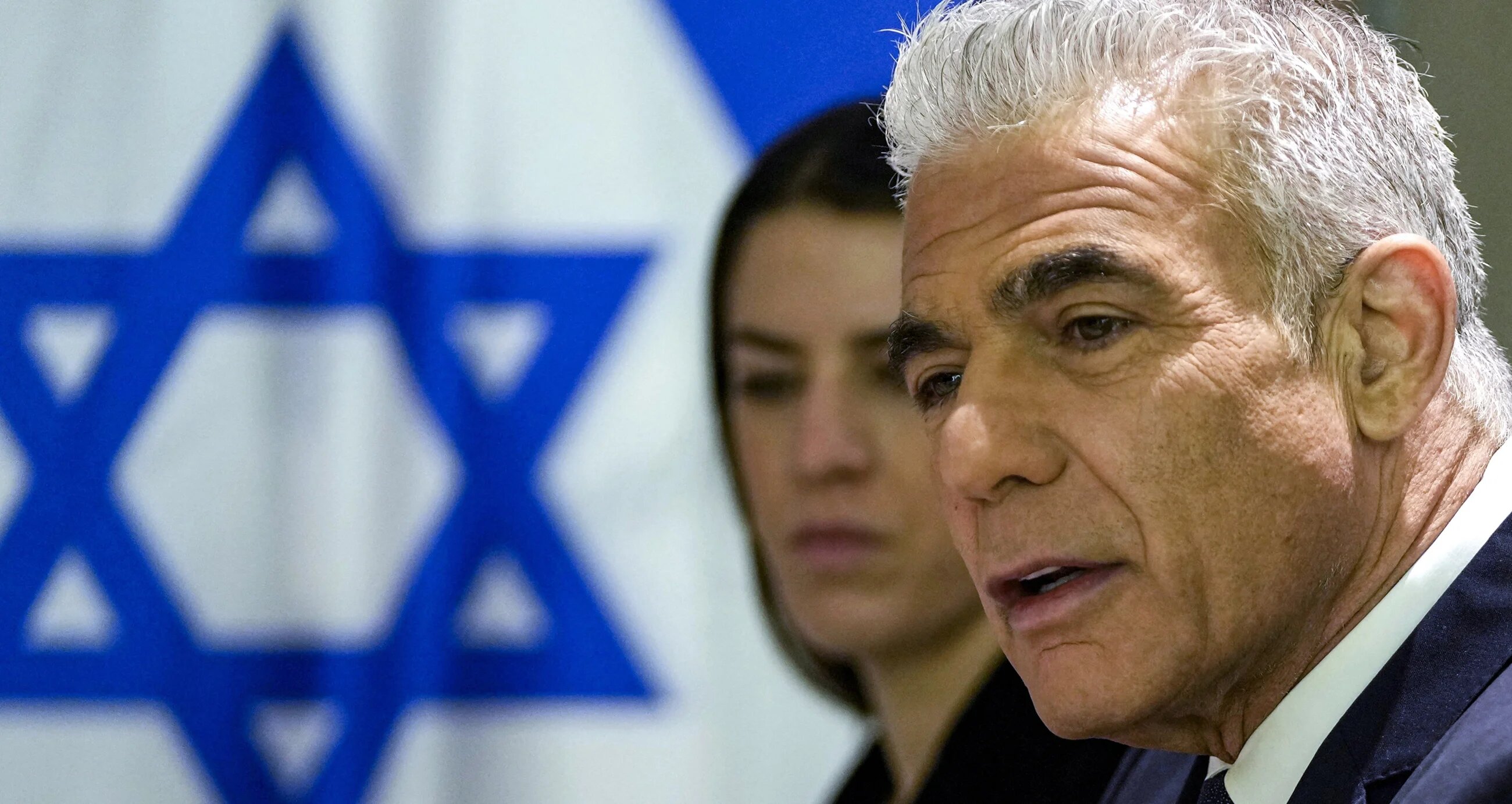 Israeli opposition leader Yair Lapid meets with the visiting US secretary of state in Tel Aviv on 8 February 2024 (AFP/Mark Schiefelbein)