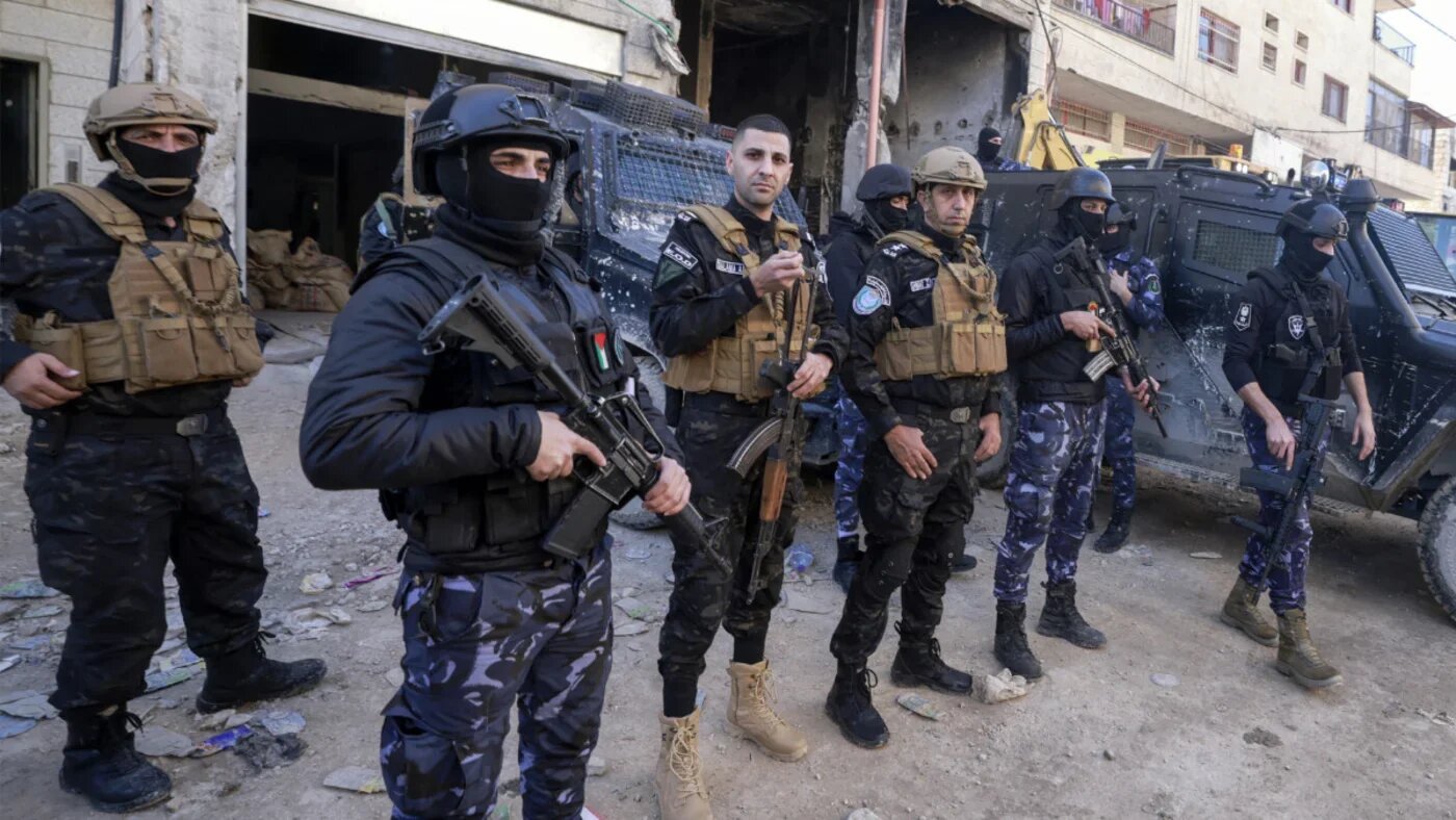 Palestinian Authority security forces deploy in Jenin refugee in the occupied West Bank on 18 January 2025 (Jaafar Ashtiyeh/AFP)