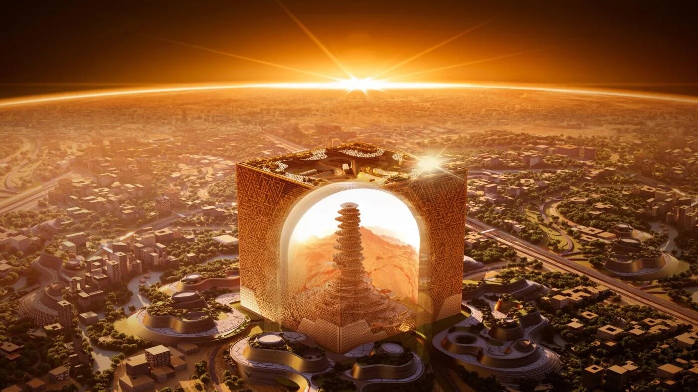 Le « Mukaab », une structure gigantesque de 400 mètres de long, de large et de profondeur dans la capitale saoudienne Riyad (New Murabba Development Company)