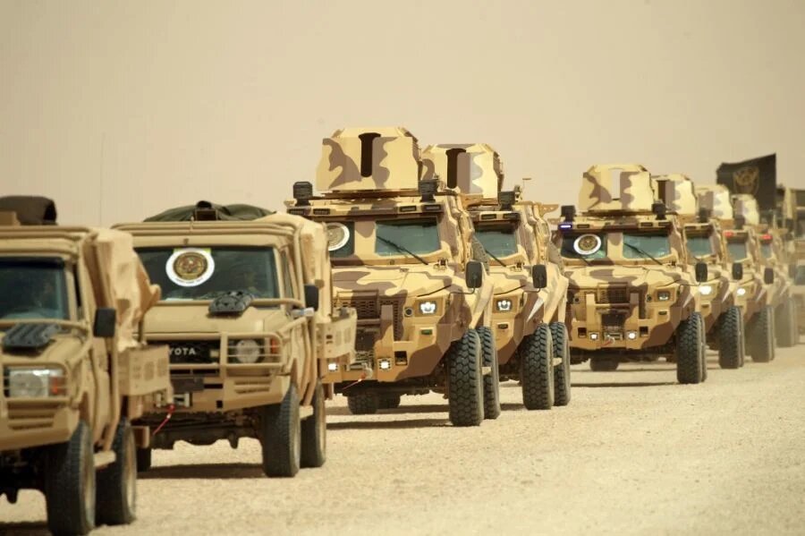 Libyan army vehicles take part in the "Dara’ al-Karama 2" military exercises under the command of Field Marshal Khalifa Haftar, in the Ras al-Alba region in southeastern Libya on May 16, 2026 (AFP)