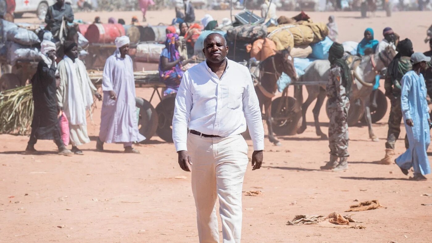 British Foreign Secretary David Lammy pictured in Chad close to the Sudan border, 24 January 2025 (Stefan Rousseau/AFP)