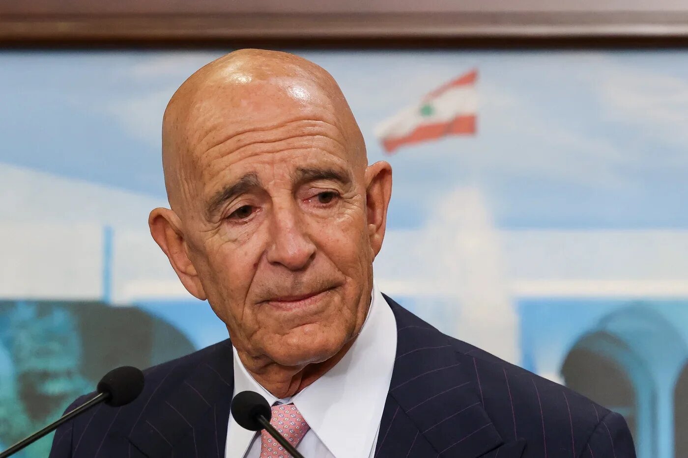 US ambassador to Turkey and special envoy for Syria Tom Barrack at a joint press conference following his meeting with Lebanon's president at the Presidential Palace in Baabda on 18 August 2025 (Anwar Amro/AFP)