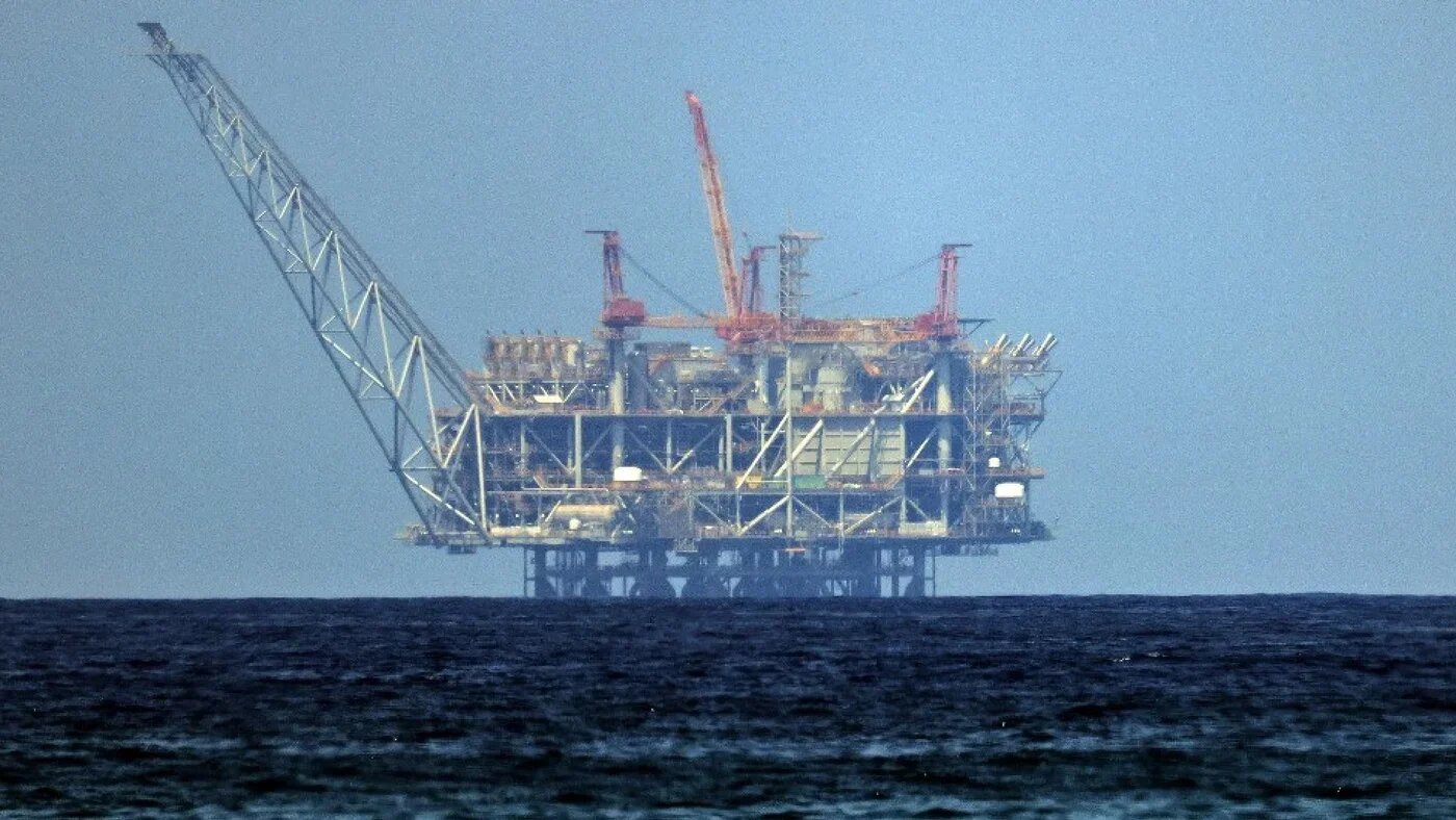 The platform of the Leviathan natural gas field in the Mediterranean Sea, pictured from Nasholim, Israel on 29 August 2022 (Jack Guez/AFP)