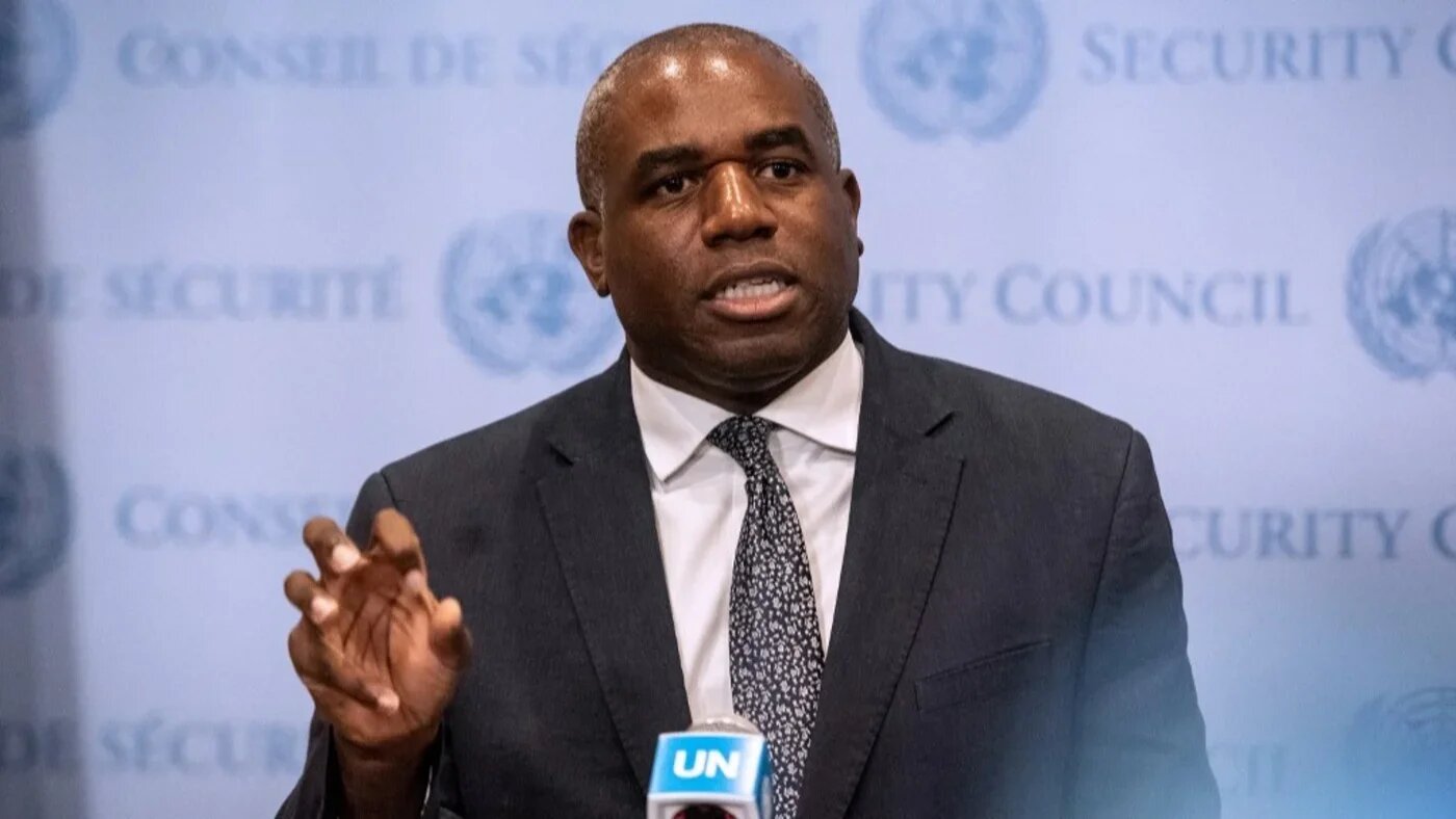 British Foreign Secretary David Lammy speaks to the media at a conference on Palestine and a two-state solution at the UN on July 29 2025 in New York (AFP)