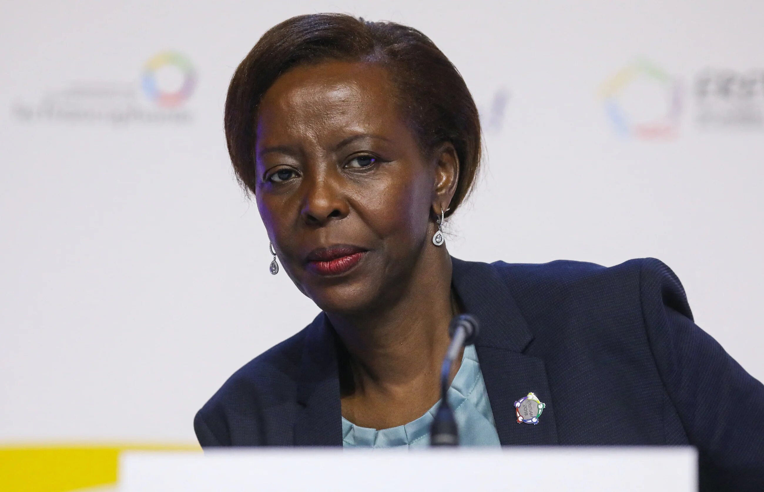 La secrétaire générale de la Francophonie, Louise Mushikiwabo, s’était déplacée à deux reprises à Tunis, en juin et en octobre, afin de suivre les préparatifs pour le sommet, et y avait rencontré Kais Saied (AFP/Ludovic Marin)