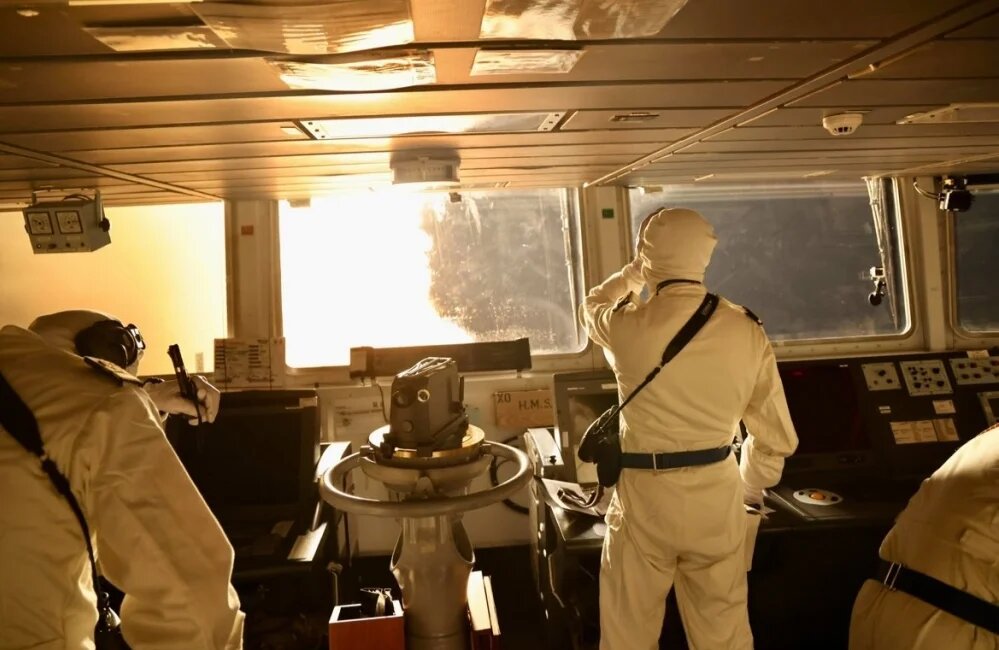 A photo released by the UK Ministry of Defence taken from the bridge of the Royal Navy's HMS Diamond as missiles were launched in the Red Sea (Royal Navy)