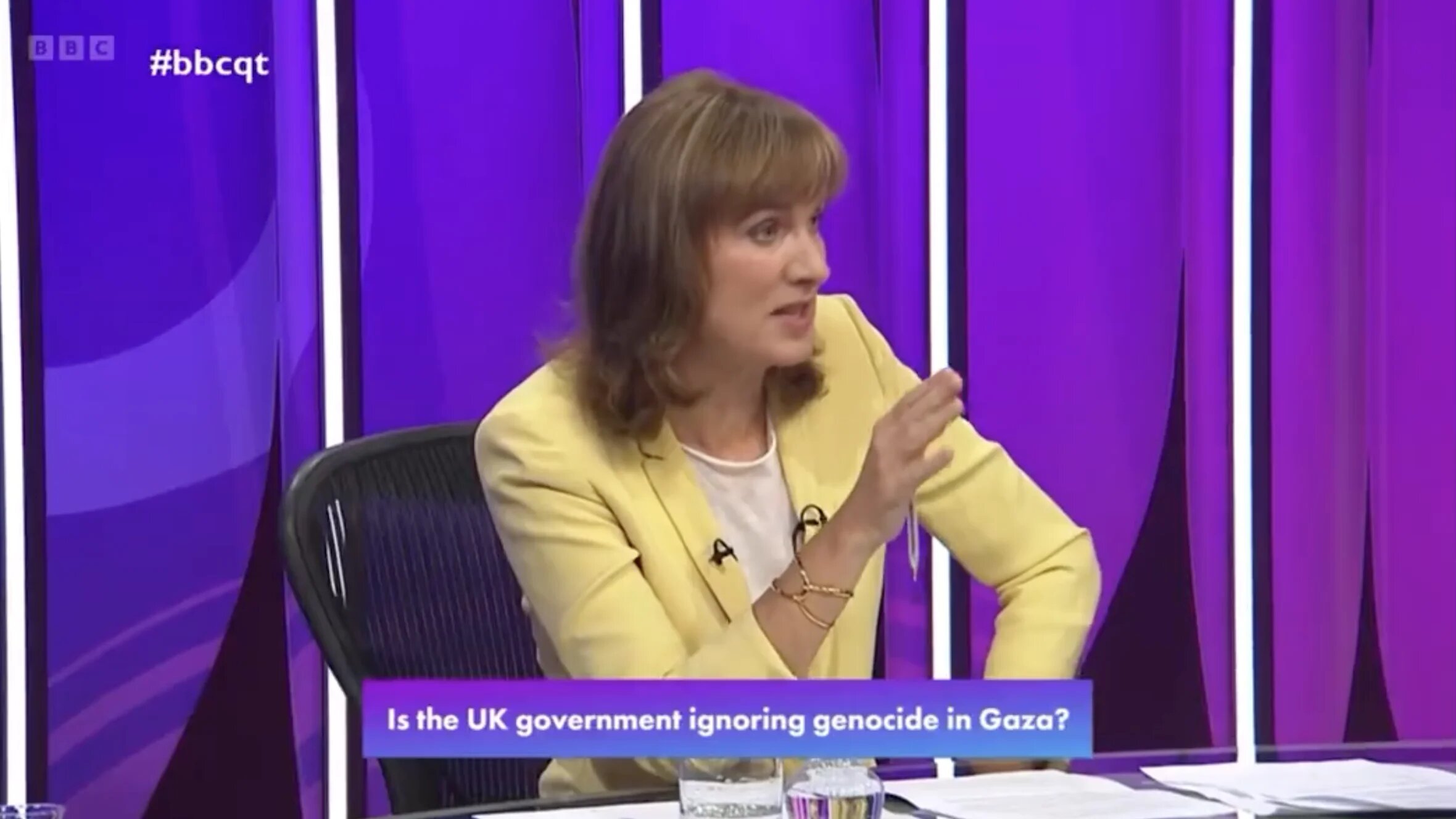 Fiona Bruce, host of BBC Question Time, speaks during the 15 May episode (Screengrab)