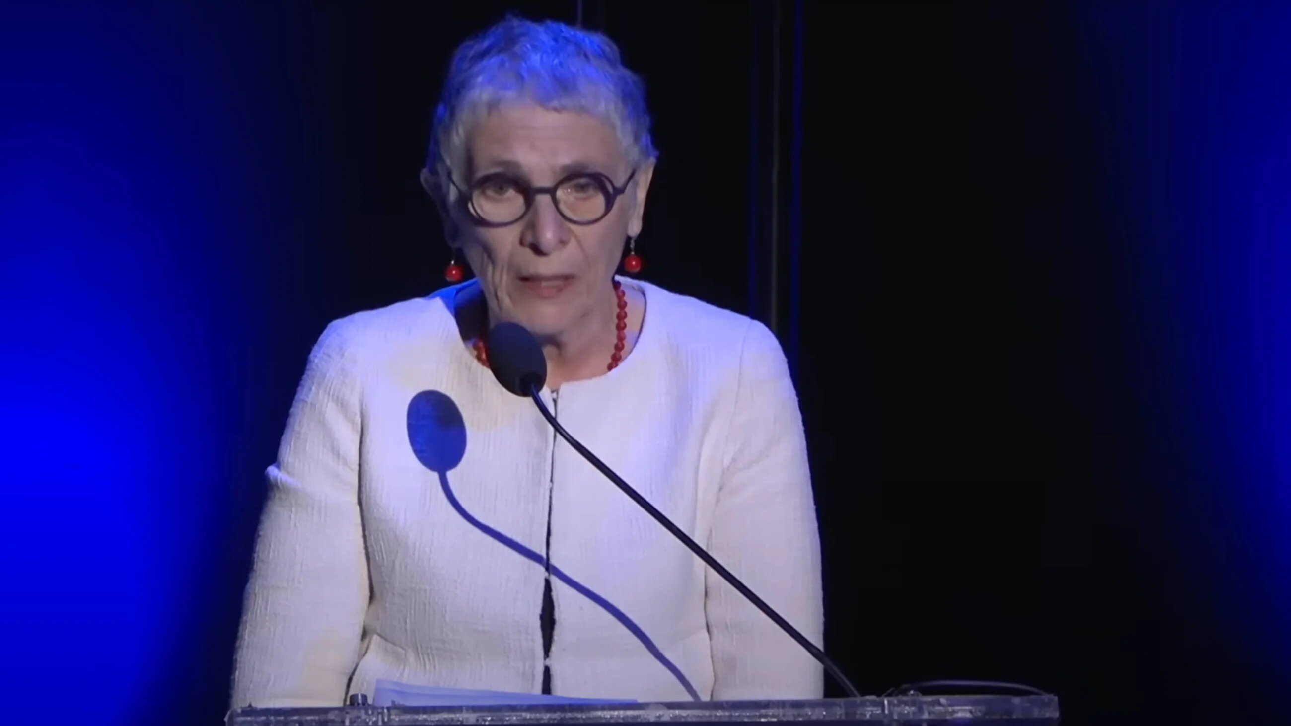 Melanie Phillips speaking at the "Rage Against the Hate" conference at the Msueum of Jewish Heritage in New York on 27 October. (Screengrab/X)